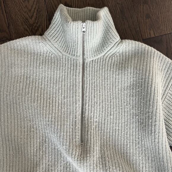 Everlane Felted Merino Half Zip Sweater Size M Light Blue Green - Picture 3 of 9